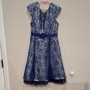Girl Jona Michelle Blue A-Line Flutter Sleeve Dress